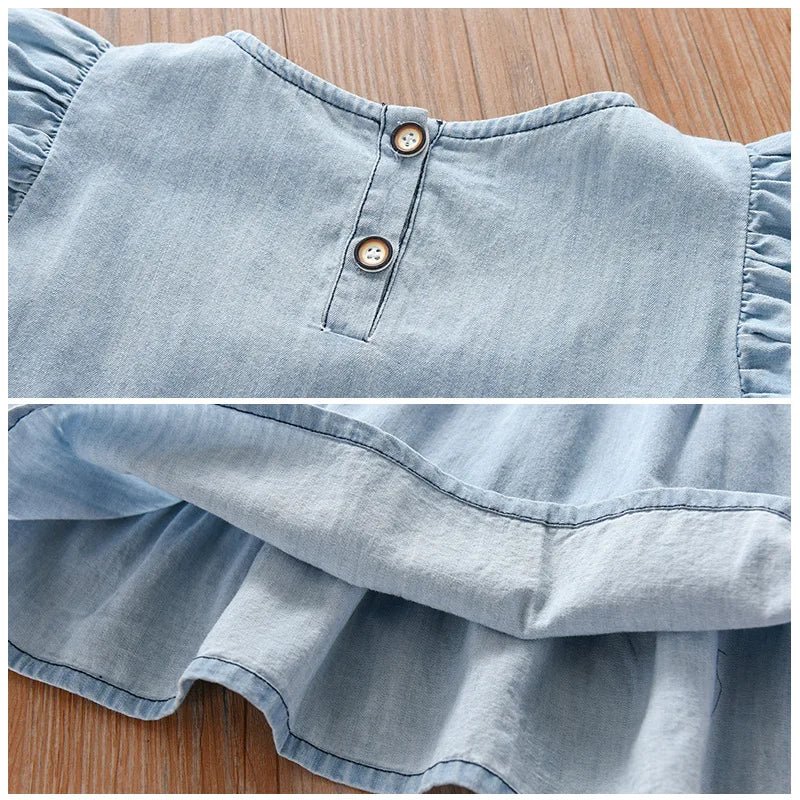 2024 Baby Girls Summer Denim Dress - Wearebambino - Blue jeans - 2T - 2024 Baby Girls Summer Denim Dress