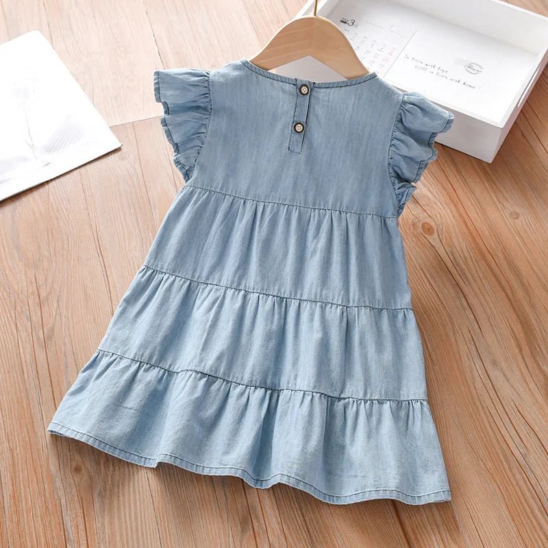 2024 Baby Girls Summer Denim Dress - Wearebambino - Blue jeans - 2T - 2024 Baby Girls Summer Denim Dress