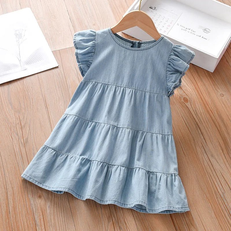 2024 Baby Girls Summer Denim Dress - Wearebambino - Blue jeans - 2T - 2024 Baby Girls Summer Denim Dress