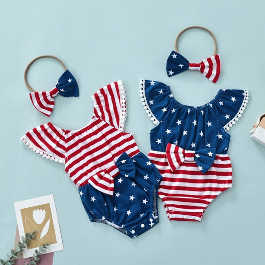 4th of July Baby Bow Romper & Headband - Wearebambino - A. - 0 - 3 M - 4th of July Baby Bow Romper & Headband