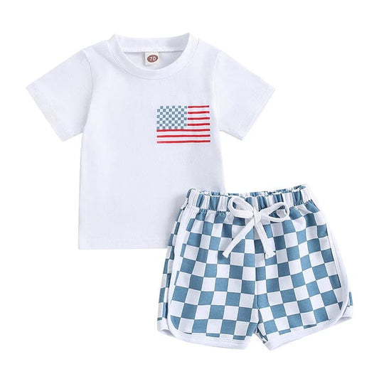 4th of July Checkered Shorts Baby Set - Wearebambino - 3 - 6 M - 4th of July Checkered Shorts Baby Set