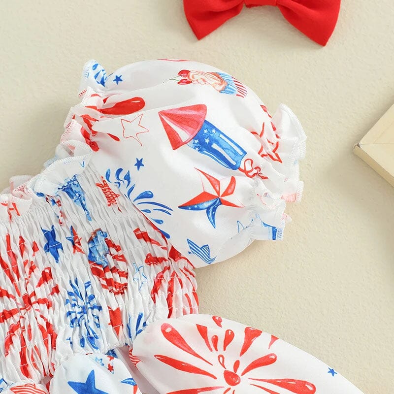 4th of July Puff Sleeve Baby Romper - Wearebambino - 0 - 3 M - 4th of July Puff Sleeve Baby Romper