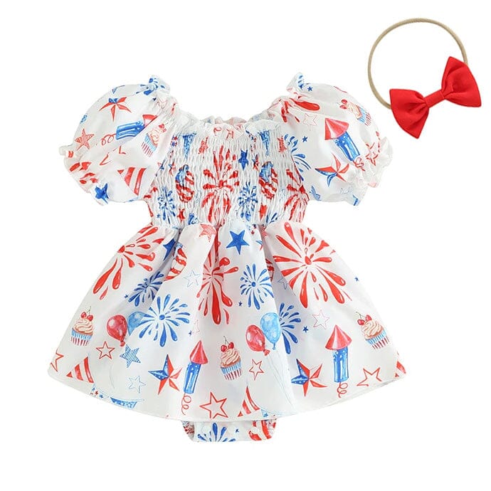 4th of July Puff Sleeve Baby Romper - Wearebambino - 0 - 3 M - 4th of July Puff Sleeve Baby Romper