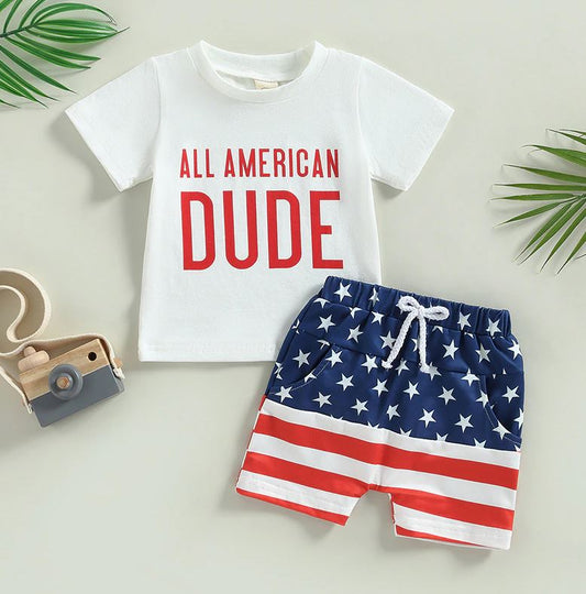 All American Dude Outfit - Wearebambino - White/Red/Blue - 3 - 6 M - All American Dude Outfit