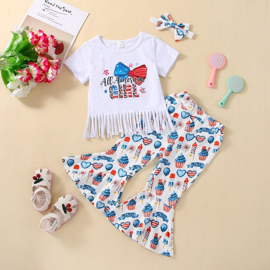 All American Girl Cupcake Tassel Outfit - Wearebambino - Pants Set / 1 - 2 Toddler - All American Girl Cupcake Tassel Outfit