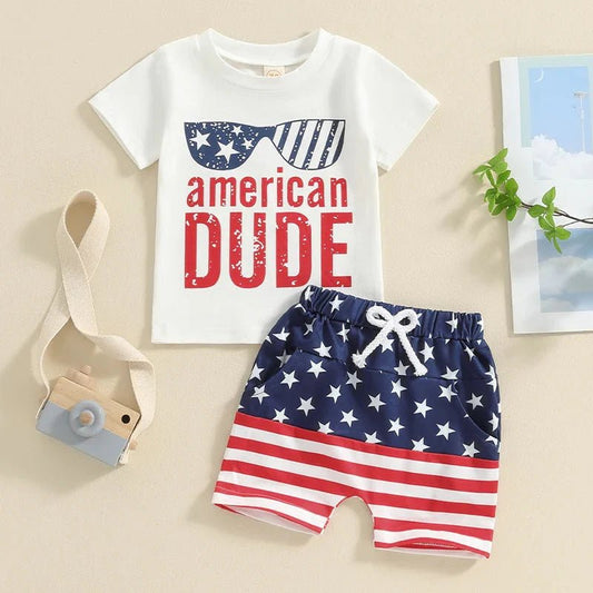 American Dude USA Outfit - Wearebambino - White / Red / Blue - 3 - 6 M - American Dude USA Outfit