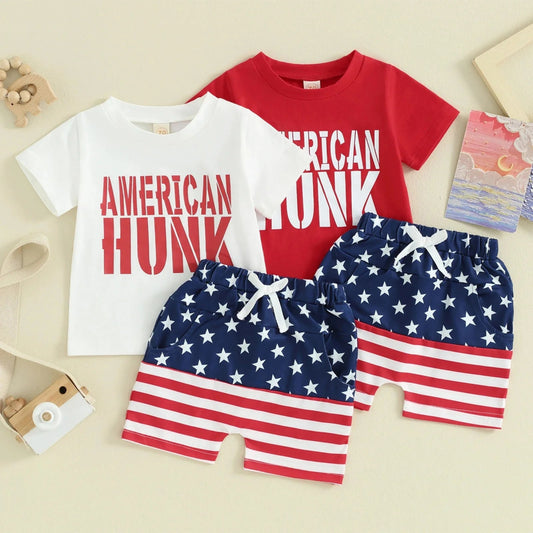 American Hunk T-shirt & Shorts - Wearebambino - Red - 3 - 6 M - American Hunk T-shirt & Shorts