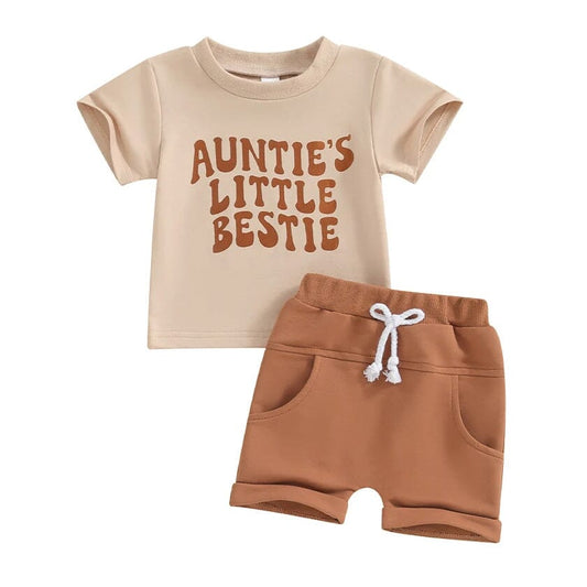 Auntie's Little Bestie Solid Shorts Baby Set - Wearebambino - 3 - 6 M - Auntie's Little Bestie Solid Shorts Baby Set