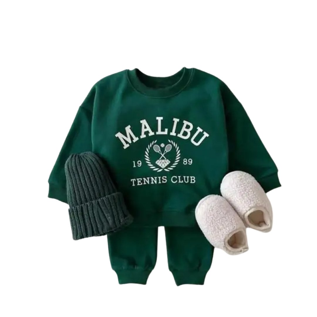 Autumn Cotton Tracksuit: Letter Print Coziness - Wearebambino - Green - 2T - Autumn Cotton Tracksuit: Letter Print Coziness