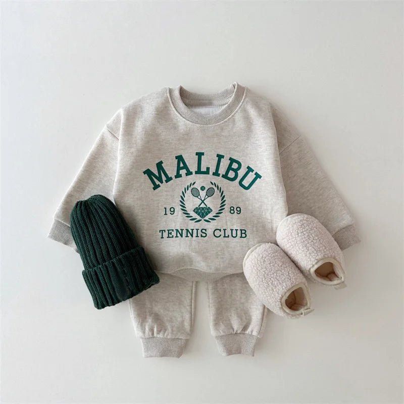 Autumn Cotton Tracksuit: Letter Print Coziness - Wearebambino - Gray - 2T - Autumn Cotton Tracksuit: Letter Print Coziness