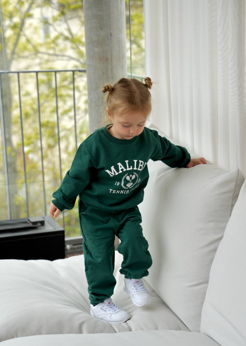 Autumn Cotton Tracksuit: Letter Print Coziness - Wearebambino - Green - 2T - Autumn Cotton Tracksuit: Letter Print Coziness