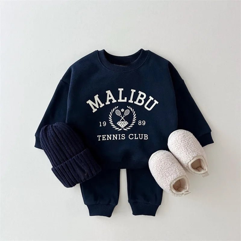 Autumn Cotton Tracksuit: Letter Print Coziness - Wearebambino - Blue - 2T - Autumn Cotton Tracksuit: Letter Print Coziness