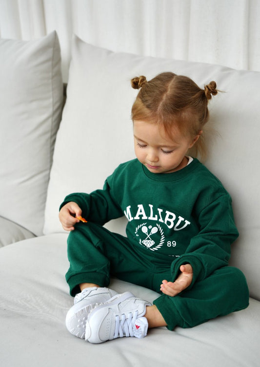 Autumn Cotton Tracksuit: Letter Print Coziness - Wearebambino - Green - 2T - Autumn Cotton Tracksuit: Letter Print Coziness