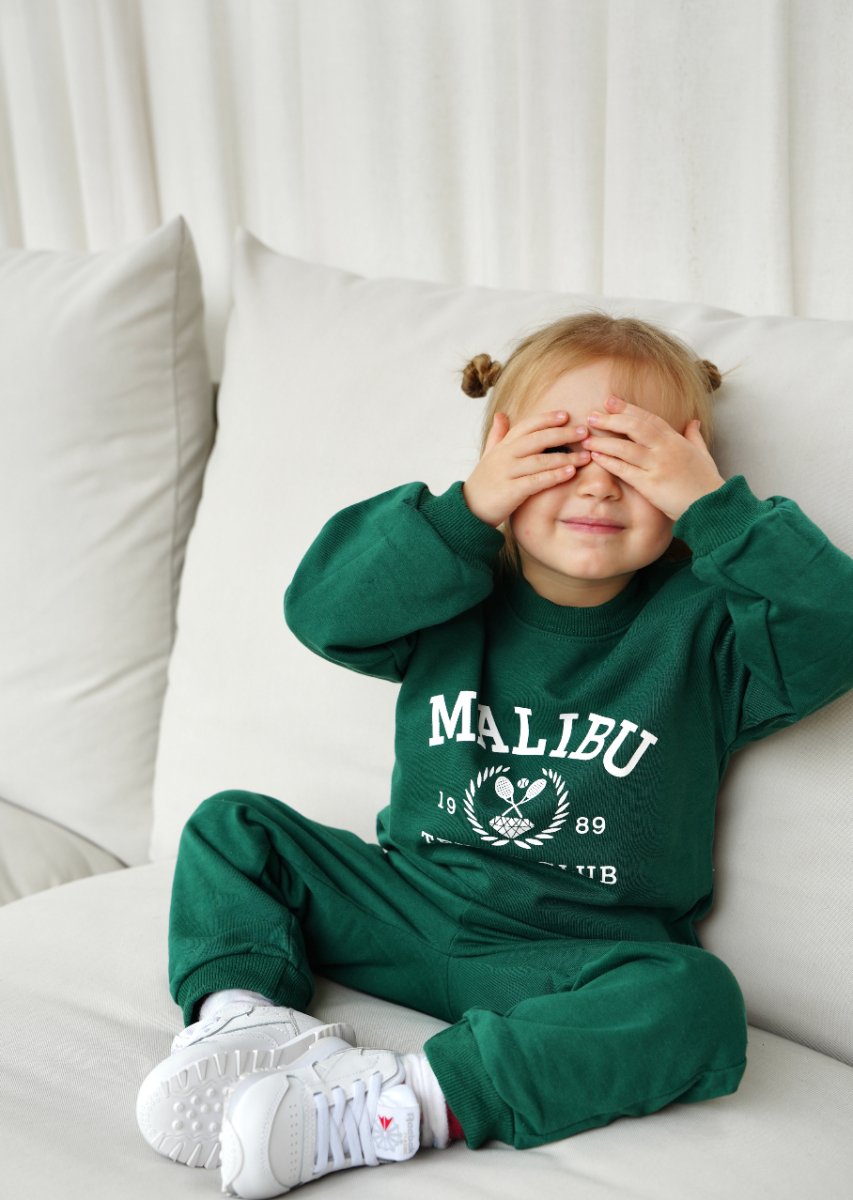 Autumn Cotton Tracksuit: Letter Print Coziness - Wearebambino - Green - 2T - Autumn Cotton Tracksuit: Letter Print Coziness