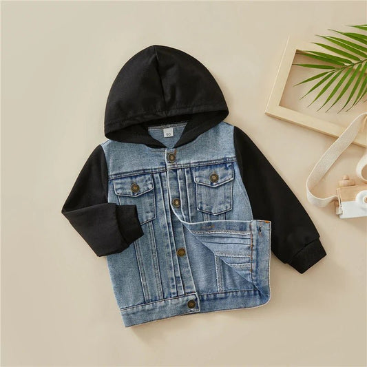 Autumn Kids Denim Hooded Jacket - Wearebambino - Black - 2T - Autumn Kids Denim Hooded Jacket