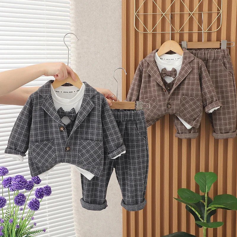 Baby Boys' Plaid 3PCs Casual Suit - Spring/Autumn - Wearebambino - Gray - 12 M - Baby Boys' Plaid 3PCs Casual Suit - Spring/Autumn