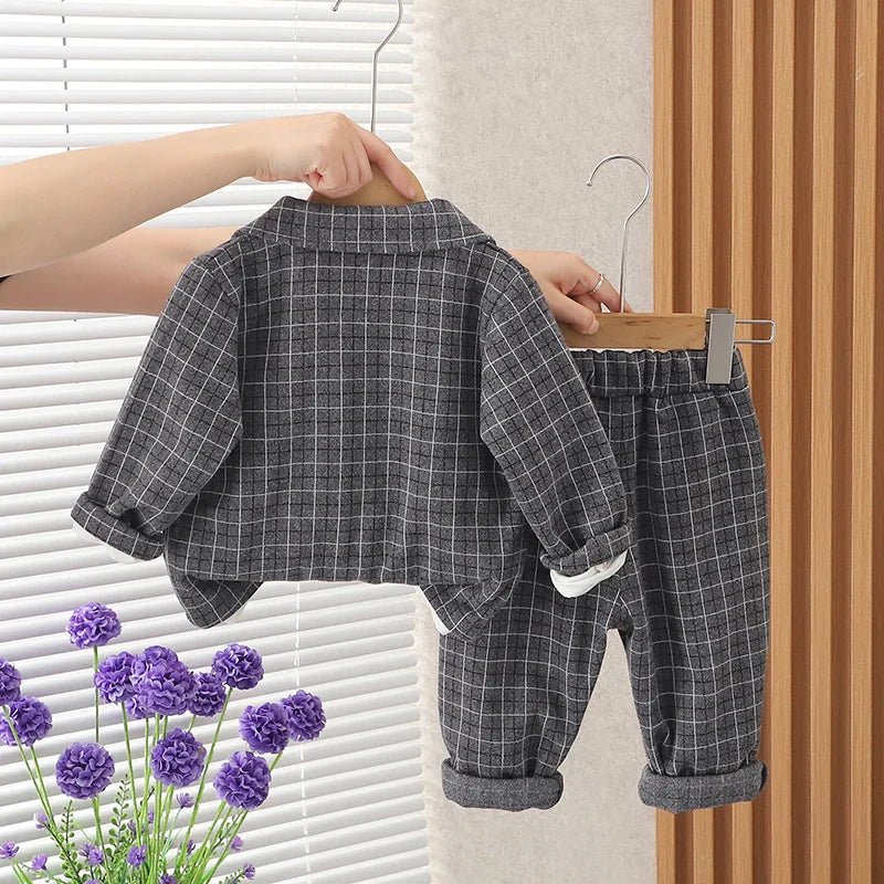 Baby Boys' Plaid 3PCs Casual Suit - Spring/Autumn - Wearebambino - Brown - 12 M - Baby Boys' Plaid 3PCs Casual Suit - Spring/Autumn