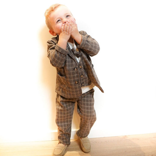 Baby Boys' Plaid 3PCs Casual Suit - Spring/Autumn - Wearebambino - Brown - 12 M - Baby Boys' Plaid 3PCs Casual Suit - Spring/Autumn