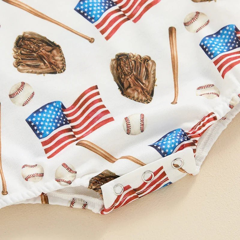 Baby Boys Romper 4th of July Baseball American Flag Print Short Sleeve Jumpsuit - Wearebambino - Blue - 12 - 18 M - United States - Baby Boys Romper 4th of July Baseball American Flag Print Short Sleeve Jumpsuit