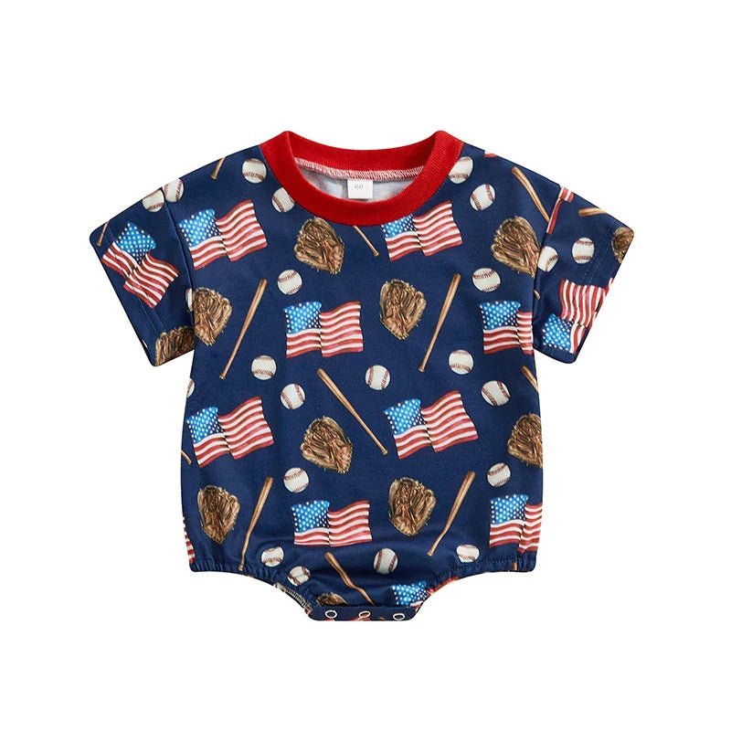 Baby Boys Romper 4th of July Baseball American Flag Print Short Sleeve Jumpsuit - Wearebambino - Blue - 12 - 18 M - United States - Baby Boys Romper 4th of July Baseball American Flag Print Short Sleeve Jumpsuit