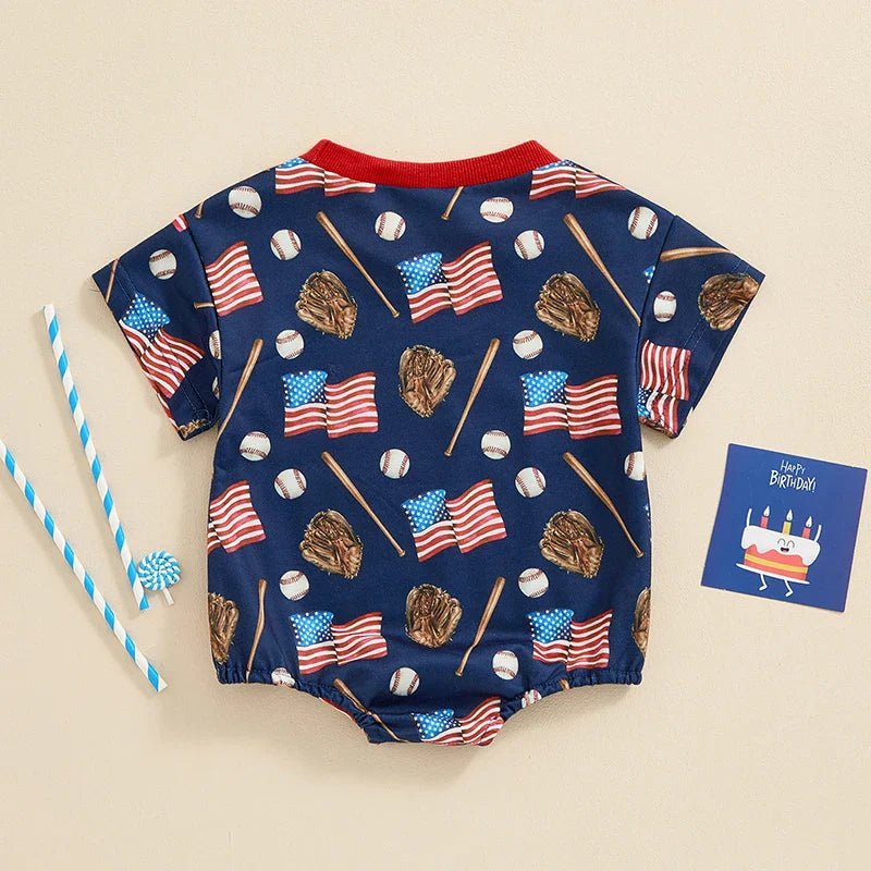 Baby Boys Romper 4th of July Baseball American Flag Print Short Sleeve Jumpsuit - Wearebambino - WHITE - 3 - 6 M - United States - Baby Boys Romper 4th of July Baseball American Flag Print Short Sleeve Jumpsuit