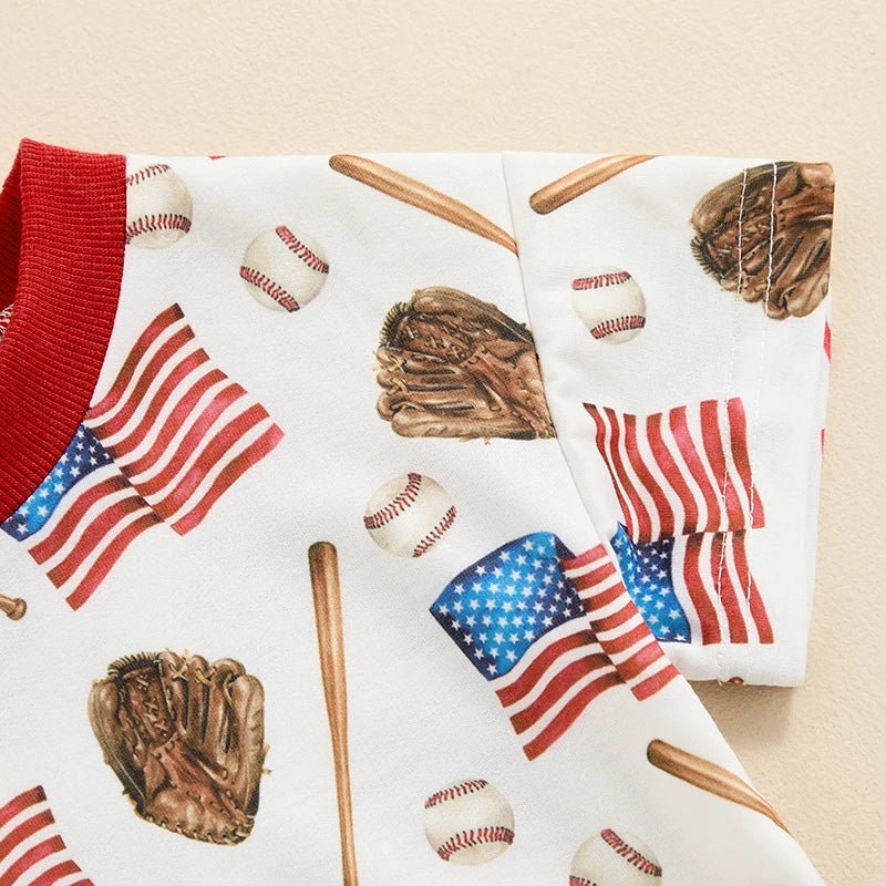 Baby Boys Romper 4th of July Baseball American Flag Print Short Sleeve Jumpsuit - Wearebambino - Blue - 12 - 18 M - United States - Baby Boys Romper 4th of July Baseball American Flag Print Short Sleeve Jumpsuit