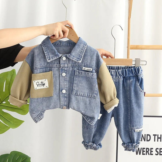 Baby Denim Suit, 2 - Piece Set, Ages 1 - 5, Spring/Fall - Wearebambino - Khaki - 2T - Baby Denim Suit, 2 - Piece Set, Ages 1 - 5, Spring/Fall