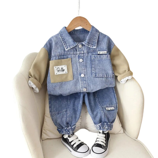 Baby Denim Suit, 2 - Piece Set, Ages 1 - 5, Spring/Fall - Wearebambino - Khaki - 2T - Baby Denim Suit, 2 - Piece Set, Ages 1 - 5, Spring/Fall