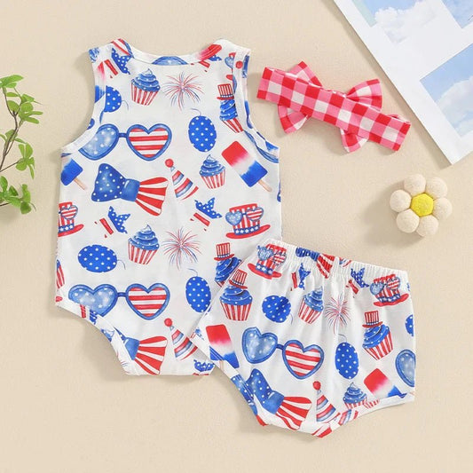 Baby Girls 3Pcs Independence Day Clothing Sets Sleeveless Tank Top Cartoon Heart Flag Fireworks 4th of July Pattern Print Romper Shorts Set Headband Outfit - Wearebambino - WHITE - 0 - 3 M - United States - Baby Girls 3Pcs Independence Day Clothing Sets Sleeveless Tank Top Cartoon Heart Flag Fireworks 4th of July Pattern Print Romper Shorts Set Headband Outfit