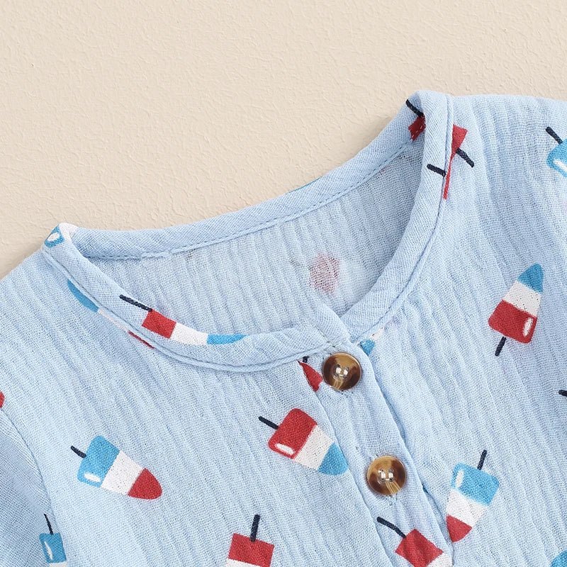 Baby Girls Boys 4th of July Romper Ice Cream Popsicle Print Short Sleeve Summer Jumpsuit Romper - Wearebambino - Blue - 3 - 6 M - United States - Baby Girls Boys 4th of July Romper Ice Cream Popsicle Print Short Sleeve Summer Jumpsuit Romper