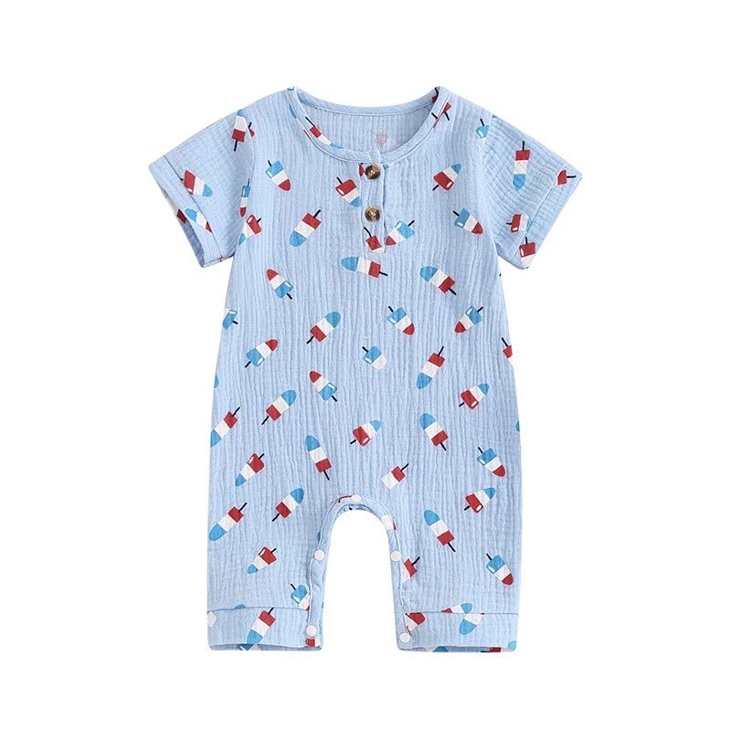 Baby Girls Boys 4th of July Romper Ice Cream Popsicle Print Short Sleeve Summer Jumpsuit Romper - Wearebambino - Blue - 3 - 6 M - United States - Baby Girls Boys 4th of July Romper Ice Cream Popsicle Print Short Sleeve Summer Jumpsuit Romper