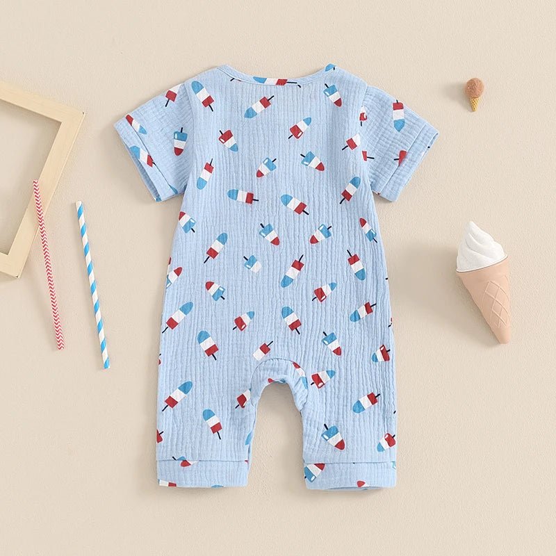 Baby Girls Boys 4th of July Romper Ice Cream Popsicle Print Short Sleeve Summer Jumpsuit Romper - Wearebambino - Blue - 3 - 6 M - United States - Baby Girls Boys 4th of July Romper Ice Cream Popsicle Print Short Sleeve Summer Jumpsuit Romper