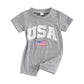 Baby Girls Boys 4th of July USA Romper Fuzzy Letter Flag Embroidery Crew Neck Short Sleeve Jumpsuits - Wearebambino - Blue - 6 - 12 M - United States - Baby Girls Boys 4th of July USA Romper Fuzzy Letter Flag Embroidery Crew Neck Short Sleeve Jumpsuits