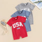 Baby Girls Boys 4th of July USA Romper Fuzzy Letter Flag Embroidery Crew Neck Short Sleeve Jumpsuits - Wearebambino - Gray - 0 - 3 M - United States - Baby Girls Boys 4th of July USA Romper Fuzzy Letter Flag Embroidery Crew Neck Short Sleeve Jumpsuits