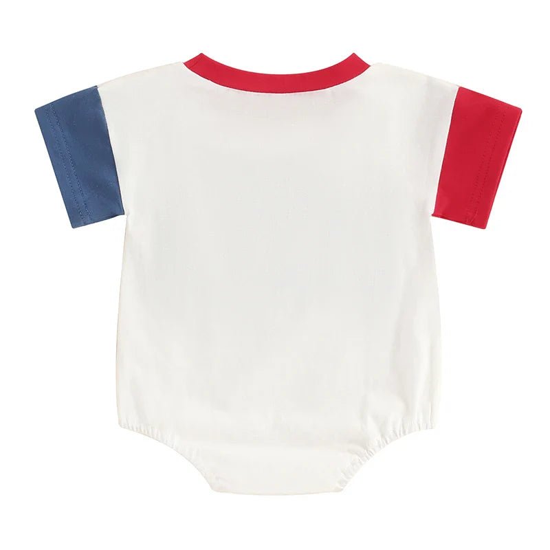 Baby Girls Boys Independence Day USA Romper Short Sleeve O - neck Letter Embroidery Contrast Color Jumpsuit - Wearebambino - WHITE - 9 - 12 M - United States - Baby Girls Boys Independence Day USA Romper Short Sleeve O - neck Letter Embroidery Contrast Color Jumpsuit