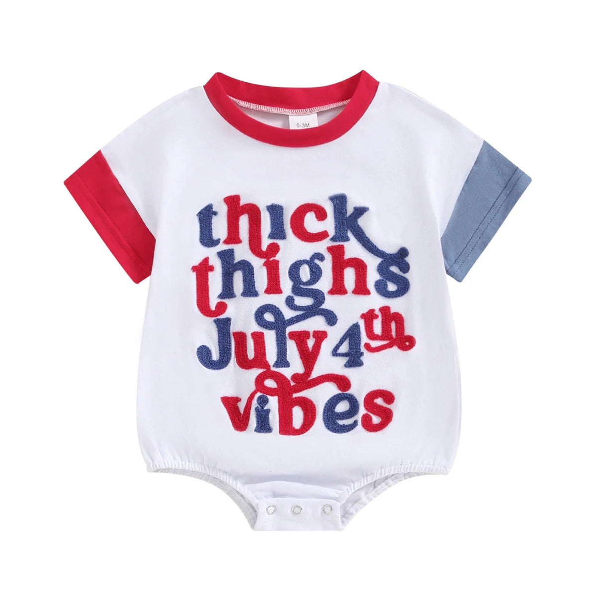 Baby Girls Boys Thick Thighs USA / July 4th Vibes Independence Day Romper Short Sleeve Crewneck Letter Embroidery Contrast Color Romper - Wearebambino - July4th - 3 - 6 M - United States - Baby Girls Boys Thick Thighs USA / July 4th Vibes Independence Day Romper Short Sleeve Crewneck Letter Embroidery Contrast Color Romper