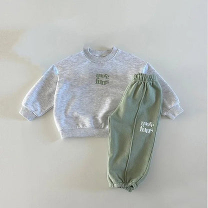 Baby Letter Print Sweatshirt & Trousers Set - Wearebambino - Gray - 9 M - Baby Letter Print Sweatshirt & Trousers Set