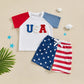 Baby Toddler Boys 2Pcs 4th of July White Short Sleeve USA Letter Embroidery Top Star Stripe Print Shorts Set - Wearebambino - WHITE - 6 - 12 M - United States - Baby Toddler Boys 2Pcs 4th of July White Short Sleeve USA Letter Embroidery Top Star Stripe Print Shorts Set