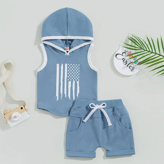 Baby Toddler Boys 2Pcs Outfit Tank Top Flag Stripe Stars Print Hooded Top and Drawstring Shorts - Wearebambino - 2T - United States - Baby Toddler Boys 2Pcs Outfit Tank Top Flag Stripe Stars Print Hooded Top and Drawstring Shorts