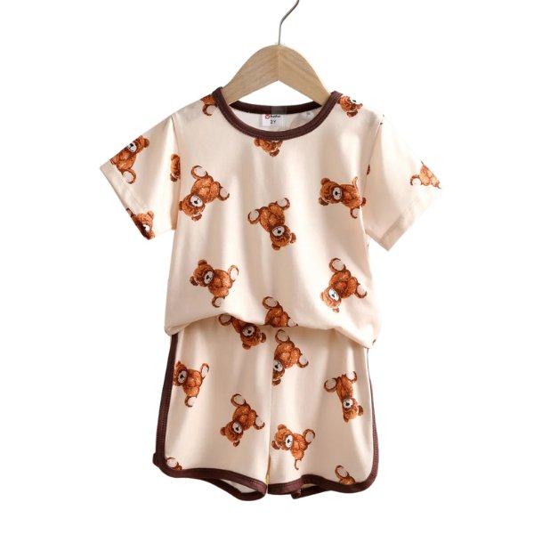 Bear Comfy Top & Shorts - Wearebambino - Beige - 2Y (90cm - 35.5in) - Bear Comfy Top & Shorts