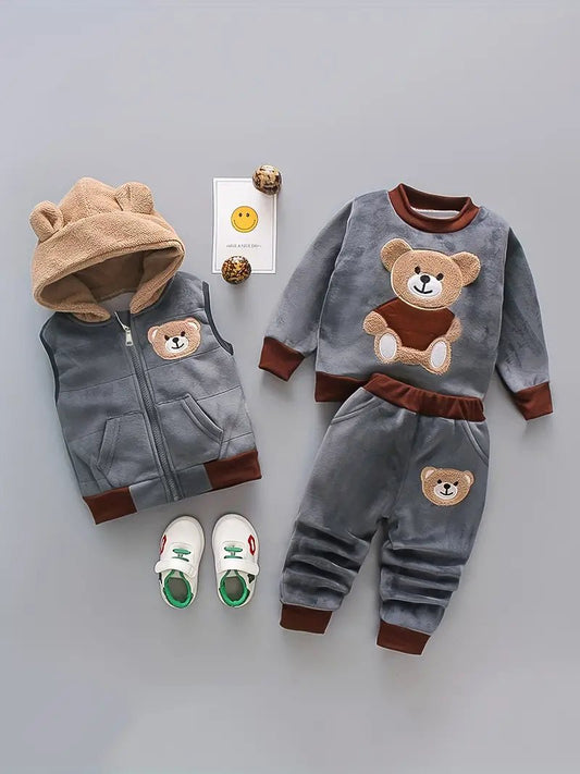 Bear Hooded Set - Wearebambino - Grey - 2Y (90cm - 35.5in) - Bear Hooded Set