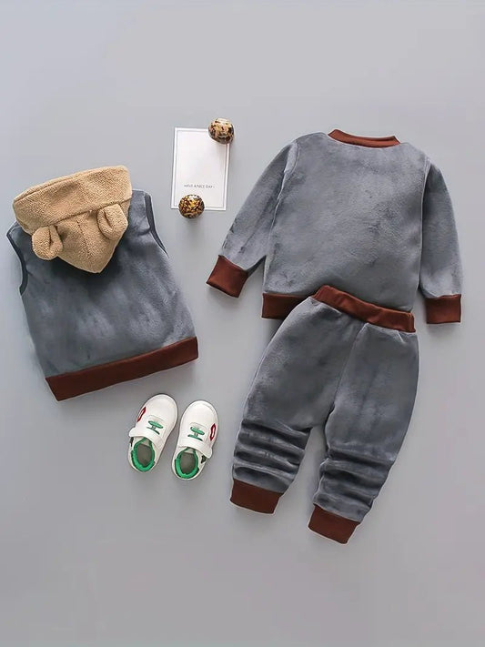 Bear Hooded Set - Wearebambino - Grey - 2Y (90cm - 35.5in) - Bear Hooded Set