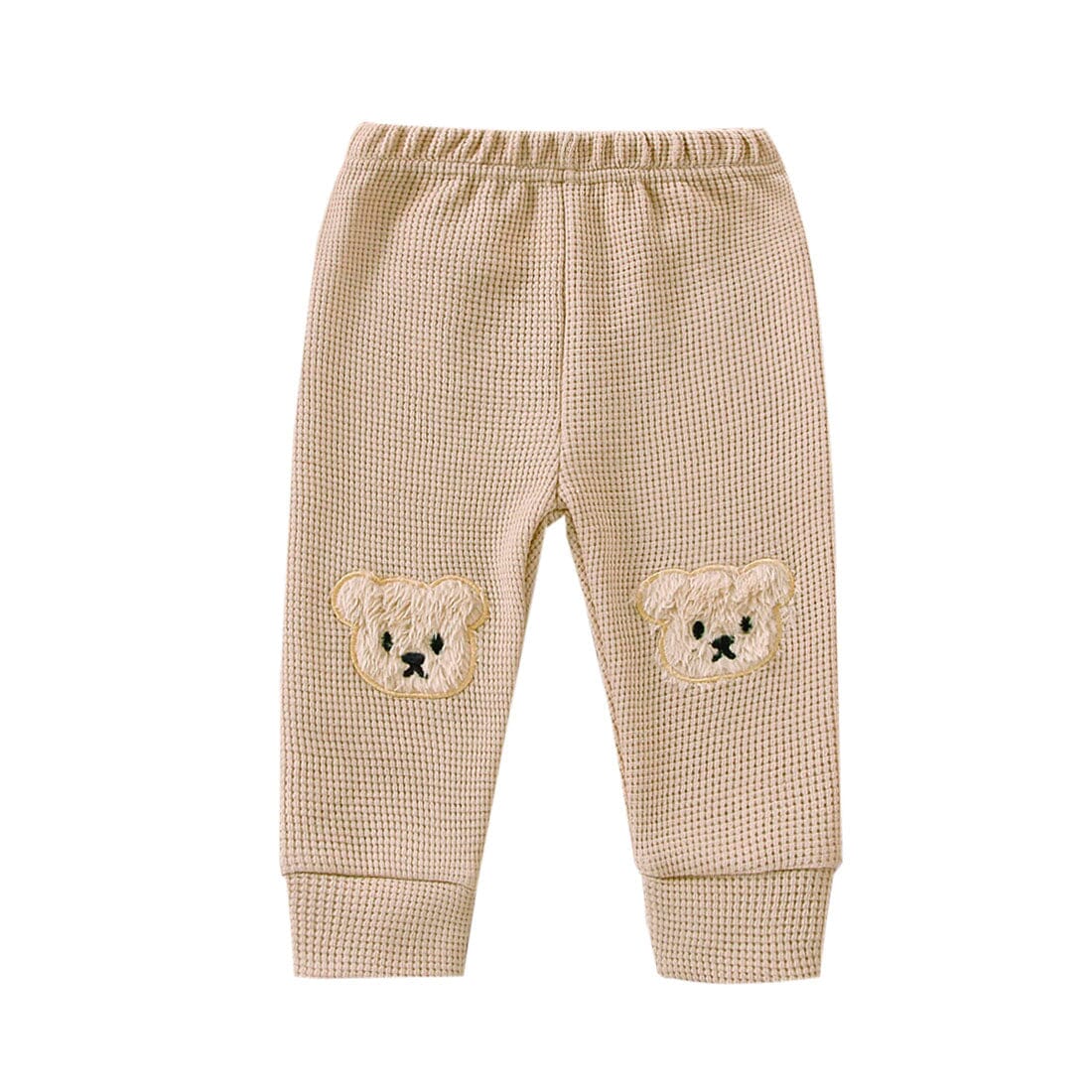 Bear Waffle Baby Pants - Wearebambino - Beige - 3 - 6 M - Bear Waffle Baby Pants