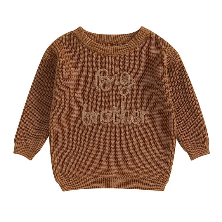 Big Brother Knitted Toddler Sweater - Wearebambino - Khaki - 12 - 18 M - Big Brother Knitted Toddler Sweater