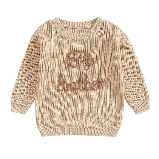 Big Brother Knitted Toddler Sweater - Wearebambino - Khaki - 12 - 18 M - Big Brother Knitted Toddler Sweater