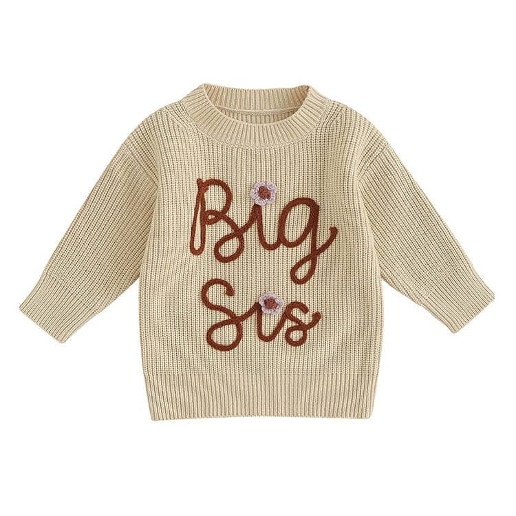 Big Sis Knitted Toddler Sweater - Wearebambino - Beige - 3 - 6 M - Big Sis Knitted Toddler Sweater