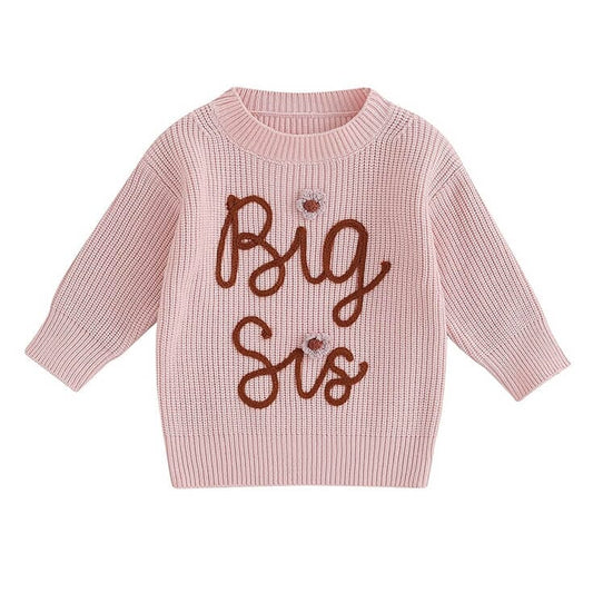 Big Sis Knitted Toddler Sweater - Wearebambino - Beige - 3 - 6 M - Big Sis Knitted Toddler Sweater