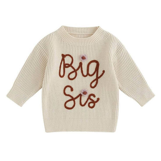 Big Sis Knitted Toddler Sweater - Wearebambino - Beige - 3 - 6 M - Big Sis Knitted Toddler Sweater