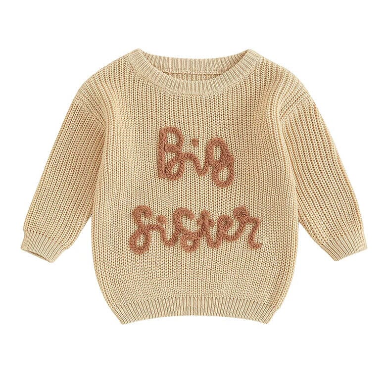 Big Sister Knitted Toddler Sweater - Wearebambino - Beige - 12 - 18 M - Big Sister Knitted Toddler Sweater