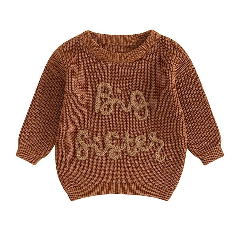 Big Sister Knitted Toddler Sweater - Wearebambino - Beige - 12 - 18 M - Big Sister Knitted Toddler Sweater